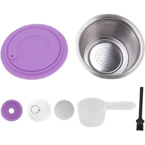 Stainless Steel Refillable Coffee Capsule Cup,Coffee Maker Accessories, Reusable Coffee Pods Coffee Filter Cup Set with Powder Cover for Capsule Coffee Machine(Red)