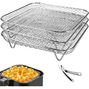 8" Air Fryer Rack,3 Stackable Square Stainless Steel Air Fryer Rack Compatible with Instant Vortex,Philips,COSORI Air Fryer, Fit all 4.2QT - 5.8QT Oven Press Cooker Dehydrator Rack Air Fryer Accessories in Kuwait