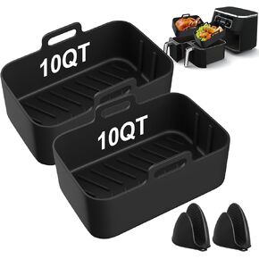 2PCS Air Fryer Silicone Pot for Ninja Foodi Dual DZ201, Reusable Air Fryer Liner for Ninja 8QT with Mitts Basket Accessories (Black) in Kuwait