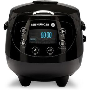 Reishunger Digital Mini Rice Cooker & Steamer, Black with Keep-Warm Function & Timer - 3.5 Cups - Small Rice Cooker Japanese Style with Ceramic Inner Pot - 8 Programs - 1-3 People