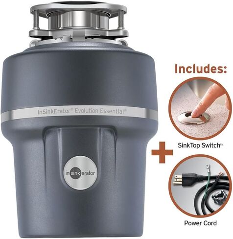 InSinkErator Garbage Disposal with Power Cord & Air Switch, Evolution Essential XTR, Quiet Series, 3/4 HP Continuous Feed, Gray in Saudi Arabia