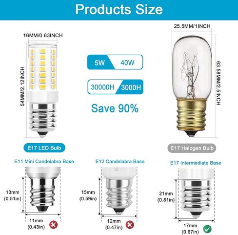 مصابيح LED E17 قابلة للتعتيم بقدرة 5 وات في الميكروويف فوق لمبة الموقد، مكافئة 40 وات، ضوء النهار الأبيض 6000 ك، مناسب لأفران الميكروويف ويرلبول مايتاج GE كينمور LG، يستبدل 8206232A 1890433 AP4512653، عبوتان in Kuwait