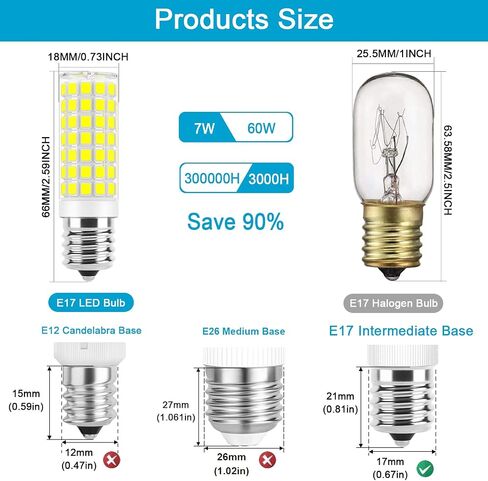 مصابيح LED E17 قابلة للتعتيم بقدرة 5 وات في الميكروويف فوق لمبة الموقد، مكافئة 40 وات، ضوء النهار الأبيض 6000 ك، مناسب لأفران الميكروويف ويرلبول مايتاج GE كينمور LG، يستبدل 8206232A 1890433 AP4512653، عبوتان in Kuwait