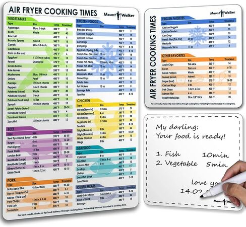 Air Fryer Magnetic Cheat Sheet Set (1 Set of 3 Pcs) - Air Fryer Accessories Cook Times Chart, Air Fryer Cookbook Recipe Cards, Kitchen Accessories with Dry Erase Fridge Whiteboard, Black in Saudi Arabia