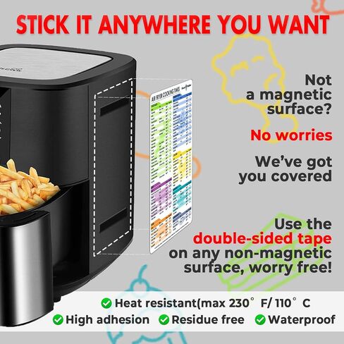 Air Fryer Magnetic Cheat Sheet Set (1 Set of 3 Pcs) - Air Fryer Accessories Cook Times Chart, Air Fryer Cookbook Recipe Cards, Kitchen Accessories with Dry Erase Fridge Whiteboard, Black in Saudi Arabia