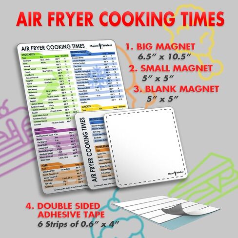 Air Fryer Magnetic Cheat Sheet Set (1 Set of 3 Pcs) - Air Fryer Accessories Cook Times Chart, Air Fryer Cookbook Recipe Cards, Kitchen Accessories with Dry Erase Fridge Whiteboard, Black in Saudi Arabia