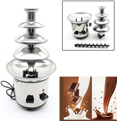 نوافير الشوكولاتة، نافورة فوندو الشوكولاتة الصغيرة، 4 طبقات من الفولاذ المقاوم للصدأ آلة ذوبان نافورة الشوكولاتة، مثالية لحفلات الزفاف، 110 فولت 170 وات (مخزون أمريكي) in Kuwait