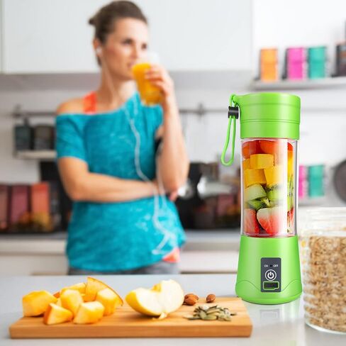خلاط محمول IIooIIus، خلاط بحجم شخصي للعصائر والمخفوقات، خلاط شخصي مع كوب خلاط عصير فواكه صغير قابل لإعادة الشحن عبر USB للسفر 380 مل، 2023 أحدث أخضر، ZZB-1 in Kuwait