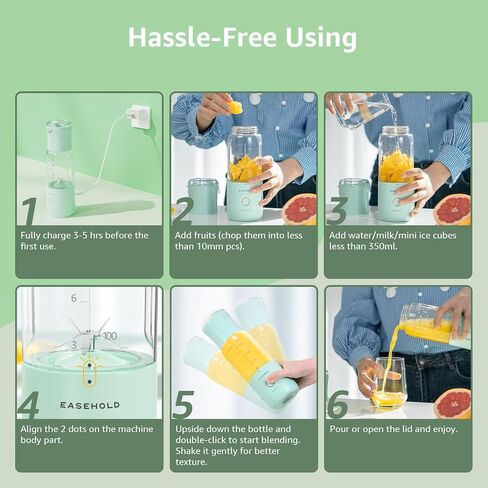 Personal Blender, Portable Blender for Shakes and Smoothies, Fresh Juice Mini Fast Blender with 6 Blades, Rechargable Single Blender BPA Free for Kitchen, Sport, Travel (Green) in Saudi Arabia