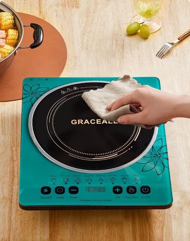 GRACEALL كونترتوب التعريفي موقد كهربائي محمول موقد طباخ واحد موقد كهربائي لوح تسخين للطهي، 2200 واط 110-120 فولت سطح طهي أخضر مع شاشة تعمل باللمس ومؤقت in Kuwait
