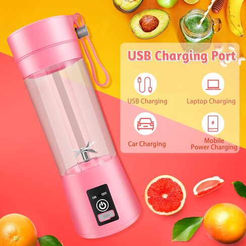 خلاط شخصي محمول للمخفوقات والعصائر مع منفذ USB قابل لاعادة الشحن، خلاط عصير طازج بحجم شخصي بسعة 380 مل و6 شفرات in Kuwait