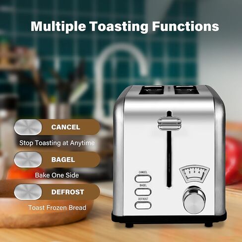 YSSOA 2-Slice Toaster with 1.5 inch Wide Slot, 5 Browning Setting and 3 Function: Bagel, Defrost & Cancel, Retro Stainless-Steel Style, Toast Bread Machine with Removable Crumb Tray, Black in Saudi Arabia