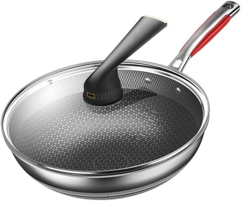 ROBMET 12.6 Inch Stainless Steel Nonstick Wok Pan with Lid, Stir Fry Honeycomb Wok, Cooking Wok Skillet for Gas Cooktops, Induction, Electric Stove, Dishwasher Safe in Saudi Arabia