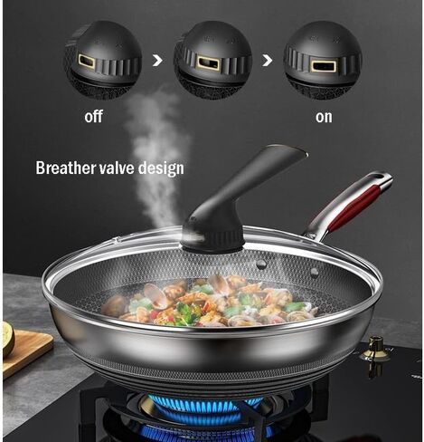 ROBMET 12.6 Inch Stainless Steel Nonstick Wok Pan with Lid, Stir Fry Honeycomb Wok, Cooking Wok Skillet for Gas Cooktops, Induction, Electric Stove, Dishwasher Safe in Saudi Arabia
