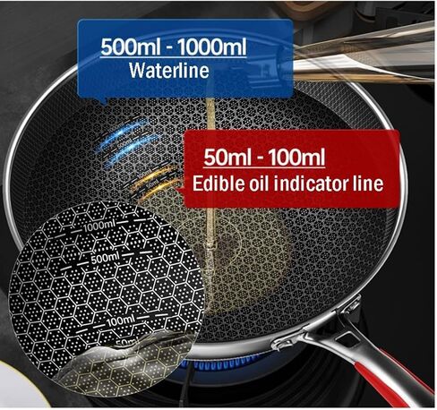 ROBMET 12.6 Inch Stainless Steel Nonstick Wok Pan with Lid, Stir Fry Honeycomb Wok, Cooking Wok Skillet for Gas Cooktops, Induction, Electric Stove, Dishwasher Safe in Saudi Arabia