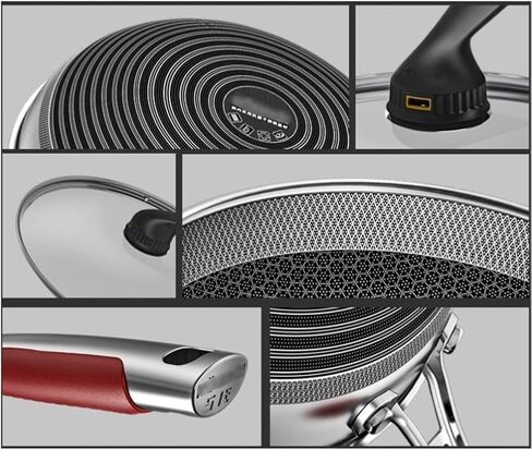 ROBMET 12.6 Inch Stainless Steel Nonstick Wok Pan with Lid, Stir Fry Honeycomb Wok, Cooking Wok Skillet for Gas Cooktops, Induction, Electric Stove, Dishwasher Safe in Saudi Arabia