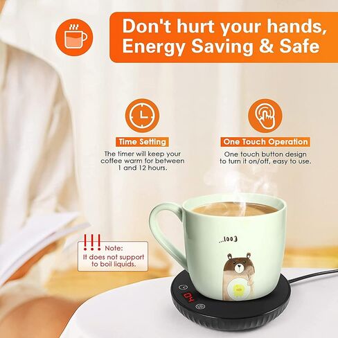 Candle Warmer/Mug Warmer, 8H Auto Shut Off, 1-12H Timer Coffee Cup Warmer, 2 Temp Settings 122/140℉ Coffee Warmer for Desk Auto Shut Off, Heated Mug for Coffee, Tea and Candle, Best Gifts for Dad Mom in Saudi Arabia