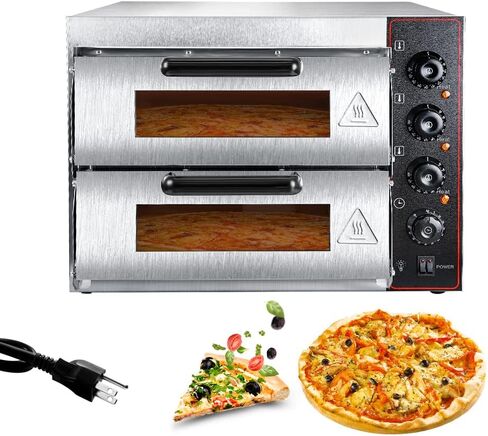 Shikha Commercial Countertop Pizza Oven 16 inch, Double-Layer Electric Pizza Maker Machine with Stone, Timer Stainless Steel Pizza Cooker for Restaurant Home use 110V in Saudi Arabia