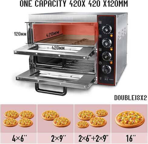 Shikha Commercial Countertop Pizza Oven 16 inch, Double-Layer Electric Pizza Maker Machine with Stone, Timer Stainless Steel Pizza Cooker for Restaurant Home use 110V in Saudi Arabia