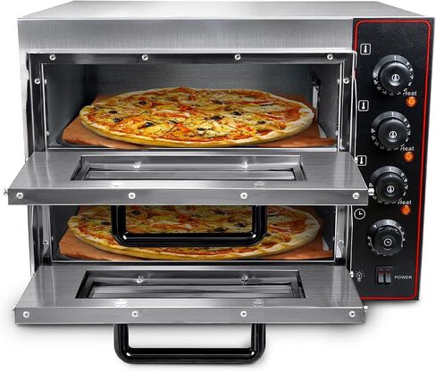 Shikha Commercial Countertop Pizza Oven 16 inch, Double-Layer Electric Pizza Maker Machine with Stone, Timer Stainless Steel Pizza Cooker for Restaurant Home use 110V in Saudi Arabia