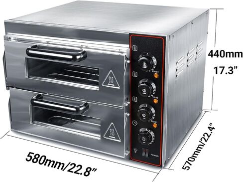 Shikha Commercial Countertop Pizza Oven 16 inch, Double-Layer Electric Pizza Maker Machine with Stone, Timer Stainless Steel Pizza Cooker for Restaurant Home use 110V in Saudi Arabia