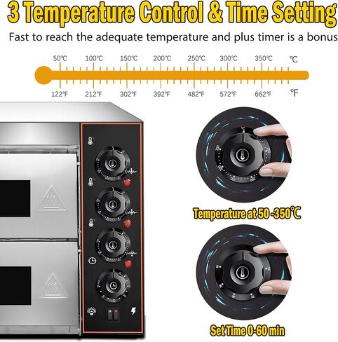 Shikha Commercial Countertop Pizza Oven 16 inch, Double-Layer Electric Pizza Maker Machine with Stone, Timer Stainless Steel Pizza Cooker for Restaurant Home use 110V in Saudi Arabia