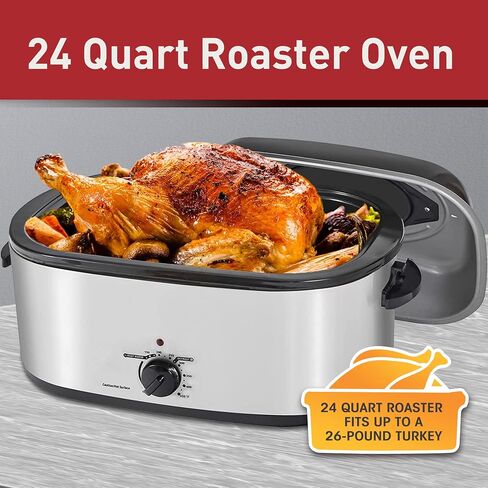 24 Quart Roaster Oven with See-through Window on Top, turkey roaster oven electric Fits Turkeys Up to 26BL, Stainless Steel in Saudi Arabia