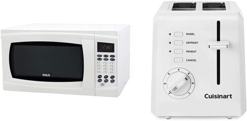 ميكروويف RCA RMW1132-WHITE مقاس 1.1 قدم مكعب بقدرة 1000 وات، أبيض وCuisinart CPT-122 محمصة خبز بلاستيكية مدمجة مكونة من شريحتين، أبيض in Saudi Arabia
