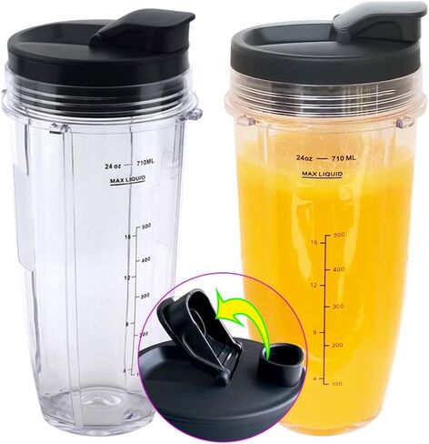 كوب خلاط نوتري نينجا بديل 18oz مع غطاء رشفة وختم لـ BL450 BL456 BL480 BL482 BL640 BL642 BL682 BN401 BN751 BN801 Foodi SS101 SS151 SS351 SS401 SS400 Ninja Blender Auto IQ Blade، عبوتان in Kuwait