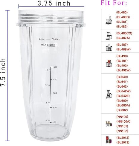 كوب خلاط نوتري نينجا بديل 18oz مع غطاء رشفة وختم لـ BL450 BL456 BL480 BL482 BL640 BL642 BL682 BN401 BN751 BN801 Foodi SS101 SS151 SS351 SS401 SS400 Ninja Blender Auto IQ Blade، عبوتان in Kuwait