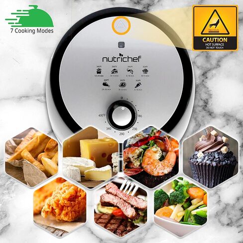 فرن مقلاة الهواء الساخن NutriChef - مع شاشة رقمية، كهربائي كبير بسعة 3.7 لتر من الفولاذ المقاوم للصدأ للمطبخ بدون زيت، طباخ متعدد الطاقة مع مقلاة سلة - يستخدم للخبز والشواية - (أسود)، مقاس واحد in Kuwait