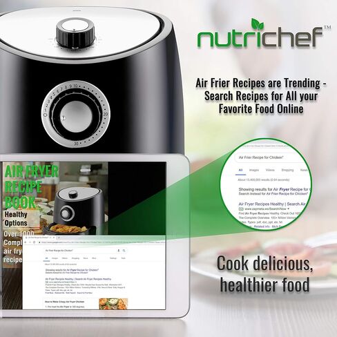 فرن مقلاة الهواء الساخن NutriChef - مع شاشة رقمية، كهربائي كبير بسعة 3.7 لتر من الفولاذ المقاوم للصدأ للمطبخ بدون زيت، طباخ متعدد الطاقة مع مقلاة سلة - يستخدم للخبز والشواية - (أسود)، مقاس واحد in Kuwait