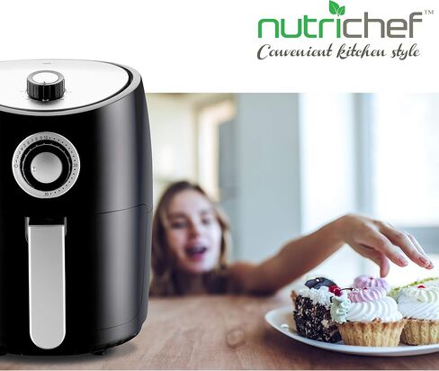 فرن مقلاة الهواء الساخن NutriChef - مع شاشة رقمية، كهربائي كبير بسعة 3.7 لتر من الفولاذ المقاوم للصدأ للمطبخ بدون زيت، طباخ متعدد الطاقة مع مقلاة سلة - يستخدم للخبز والشواية - (أسود)، مقاس واحد in Kuwait