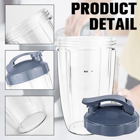 قطعتان من قطع غيار اكواب 32 اونصة مع غطاء قلاب علوي وحشيات مطاطية من فنميت متوافقة مع ملحقات خلاط نوتري بوليت 600 واط / 900 واط in Kuwait