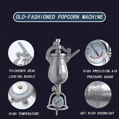 Chinese Vintage Mini Popcorn Machine, 304 Stainless Steel Popcorn Machine, Manual Crank Popcorn, Hand Grain Popcorn Heating Slow Boost With Pressure Gauge Suitable For Family Gathering Party Fun in Saudi Arabia