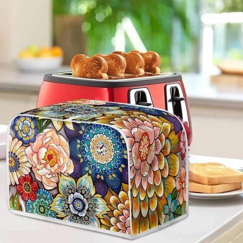 JOAIFO Boho غطاء محمصة الأزهار، غطاء محمصة مقاوم للماء 4 شرائح غطاء صانع الخبز، أغطية الأجهزة الصغيرة للمطبخ، غطاء غبار فرن الميكروويف لديكور المطبخ in Kuwait