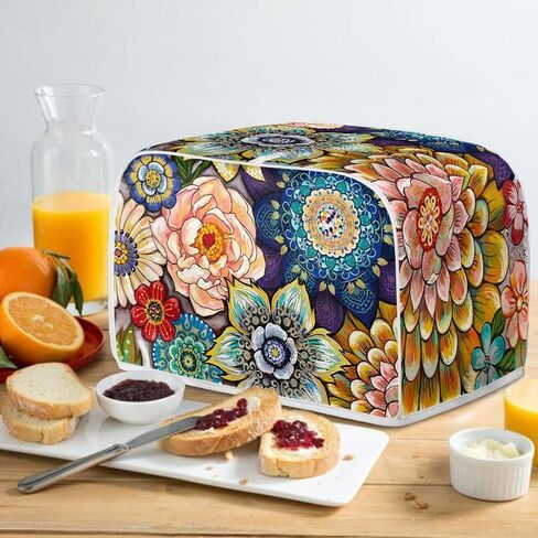 JOAIFO Boho غطاء محمصة الأزهار، غطاء محمصة مقاوم للماء 4 شرائح غطاء صانع الخبز، أغطية الأجهزة الصغيرة للمطبخ، غطاء غبار فرن الميكروويف لديكور المطبخ in Kuwait