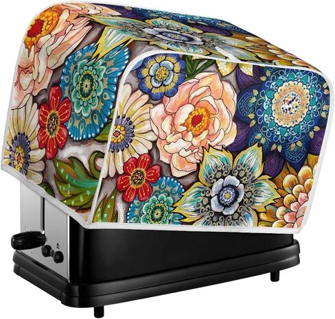 JOAIFO Boho غطاء محمصة الأزهار، غطاء محمصة مقاوم للماء 4 شرائح غطاء صانع الخبز، أغطية الأجهزة الصغيرة للمطبخ، غطاء غبار فرن الميكروويف لديكور المطبخ in Kuwait