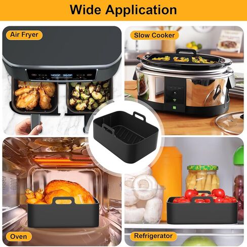 2PCS Air Fryer Silicone Pot for Ninja Foodi Dual DZ201, Reusable Air Fryer Liner for Ninja 8QT with Mitts Basket Accessories (Black) in Kuwait