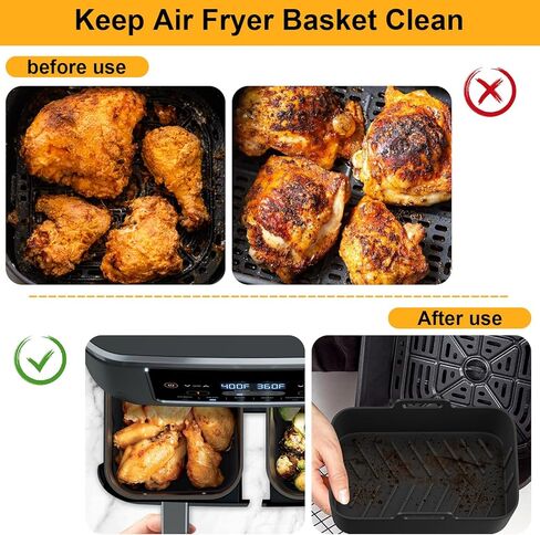 2PCS Air Fryer Silicone Pot for Ninja Foodi Dual DZ201, Reusable Air Fryer Liner for Ninja 8QT with Mitts Basket Accessories (Black) in Kuwait