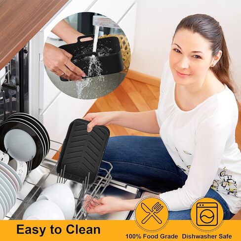 2PCS Air Fryer Silicone Pot for Ninja Foodi Dual DZ201, Reusable Air Fryer Liner for Ninja 8QT with Mitts Basket Accessories (Black) in Kuwait