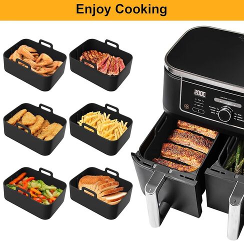 2PCS Air Fryer Silicone Pot for Ninja Foodi Dual DZ201, Reusable Air Fryer Liner for Ninja 8QT with Mitts Basket Accessories (Black) in Kuwait