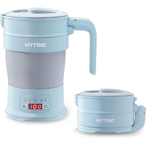 HYTRIC Travel Electric Kettle, 700ML Foldable Small Kettle BPA-Free, Portable Kettle with Multifunctional Panel, Collapsible Hot Water Kettle with Keep Warm & Delay Start, 110V Blue