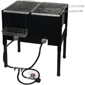 Triple Propane Deep Fryer-3 Basket Stainless Steel Cooker-8 Gal. Oil Capacity-32 QT.-Outdoor Fish Fry/Turkey/Chicken Wings Deep Fryer-148,000 BTU with Hose and Regulator-Ideal for Home & Commercial in Saudi Arabia
