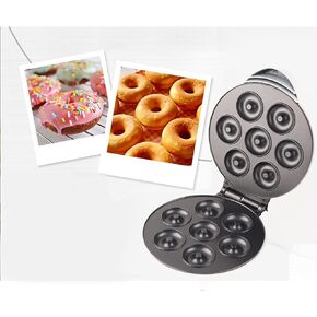 Donut Maker, 1000W Makes 7 Doughnuts Mini Donut Baker Machine Double Sided Heating Prevent Stick Portable Mini Electric Donut Making Baker for Home Bakery Dessert Shop (US Plug 110V, Black)