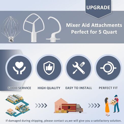 Mixer Aid Attachments Including K5AB Coated Flat Beater&K5ADH Dough Hook for Kitchen Stand Mixer&K5AWW Wire Whip Perfect for 5 Quart Kitchen Mixers Aid Attachments by MIFLUS in Kuwait