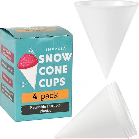 [4 Pack] Plastic Reusable Snow Cone Cups for Your Snow Cone Maker - No Leak, Durable Shaved Ice Cone Cups - Snow Cone Cup for Slushies, Shaved Ice Syrup or Juice - Family Pack Snow Cone Cups 6 oz in Saudi Arabia