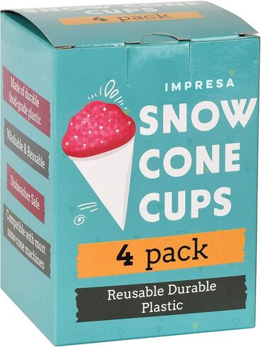 [4 Pack] Plastic Reusable Snow Cone Cups for Your Snow Cone Maker - No Leak, Durable Shaved Ice Cone Cups - Snow Cone Cup for Slushies, Shaved Ice Syrup or Juice - Family Pack Snow Cone Cups 6 oz in Saudi Arabia