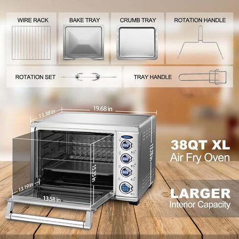 WerkWeit Toaster Oven - 38QT XXL Convection Oven Stainless steel Countertop Oven with 9-in-1 Functionality, Digital Control, Eco Display Mode & Larger Interior Capacity in Kuwait