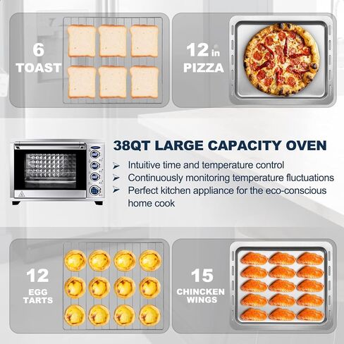 WerkWeit Toaster Oven - 38QT XXL Convection Oven Stainless steel Countertop Oven with 9-in-1 Functionality, Digital Control, Eco Display Mode & Larger Interior Capacity in Kuwait
